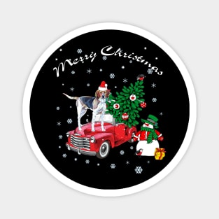 Treeing Walker Coonhound Rides Red Truck Christmas Magnet